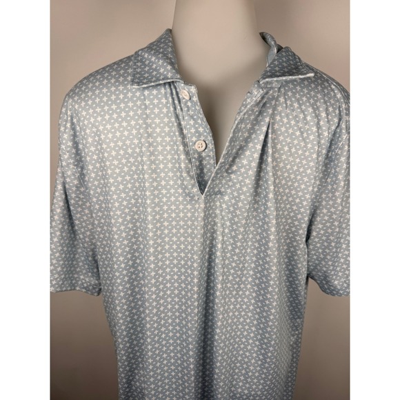 Abercrombie & Fitch Mens L Tall Blue Cross Print Soft Air Knit Polo Shirt - Picture 1 of 7
